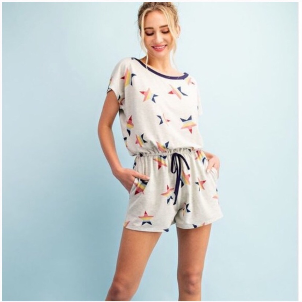 NWT STAR PRINT COMFY LOOSE FIT ROMPER SIZE S